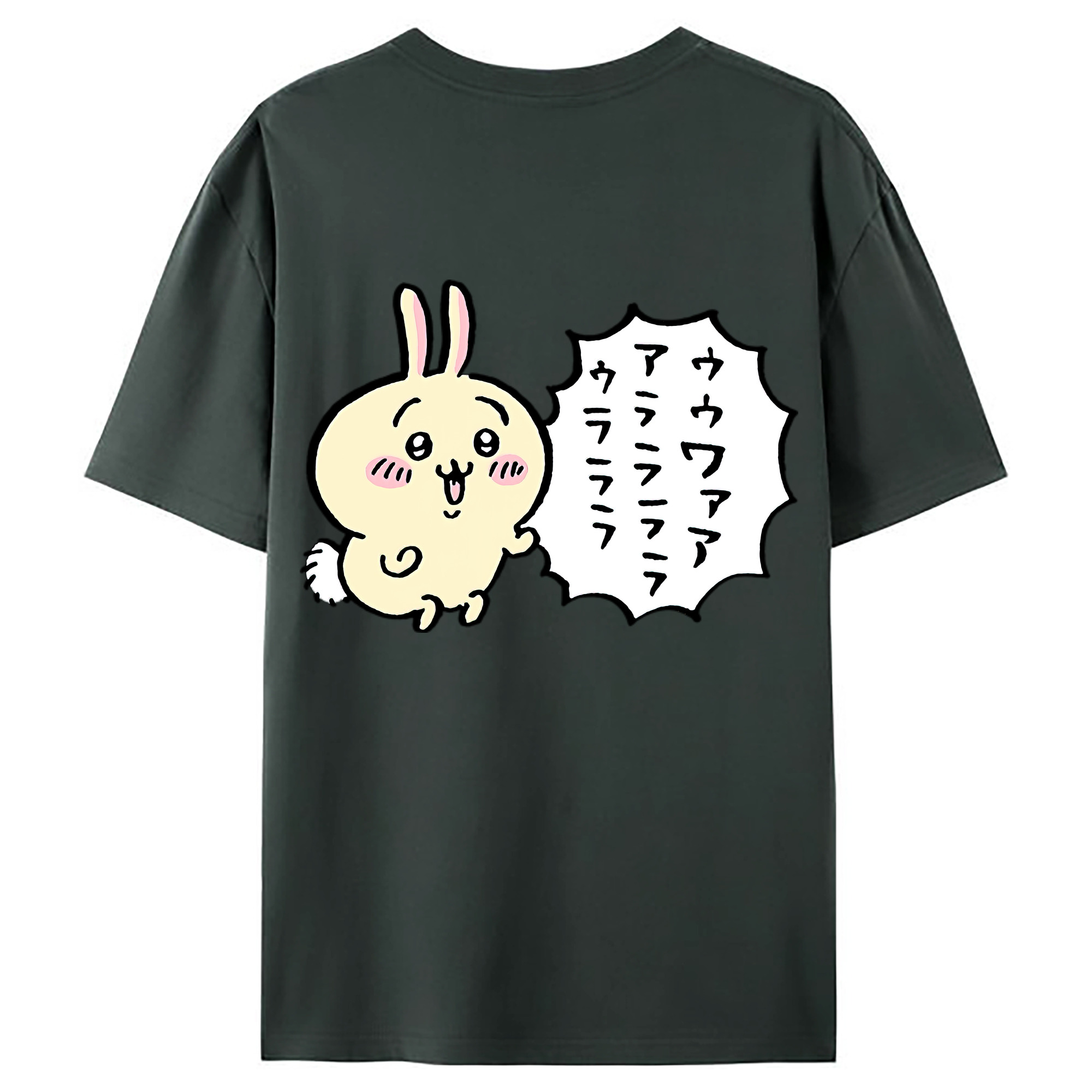 （画像用） ちいかわ うさぎ Chii-kawa usagi 綿100％ メンズ半袖Tシャツ（バックプリント） 通気性